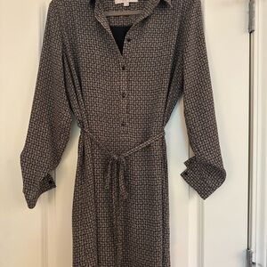 LOFT Black and White Geometric Long Sleeve Dress